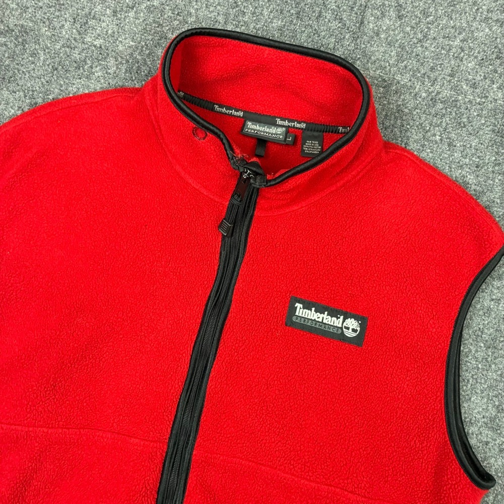 Timberland Performance Mens Size Large Red Fleece Vest Full Zip Active Comfort